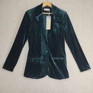 Cream Blazer Womens S Velvet Sparkle Single Button Green Evening Jacket Holiday